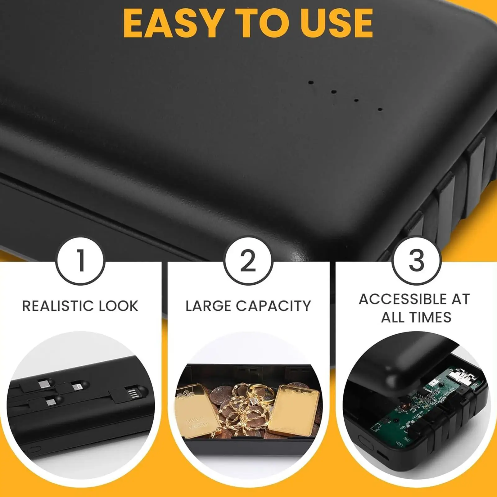 حافظة بتصميم بنك الطاقة بمقصورة سرية، تصميم مضاد للسرقة، آمن مزيف للمنزل، مجوهرات آمنة للسفر، الأشياء الثمينة النقدية #4