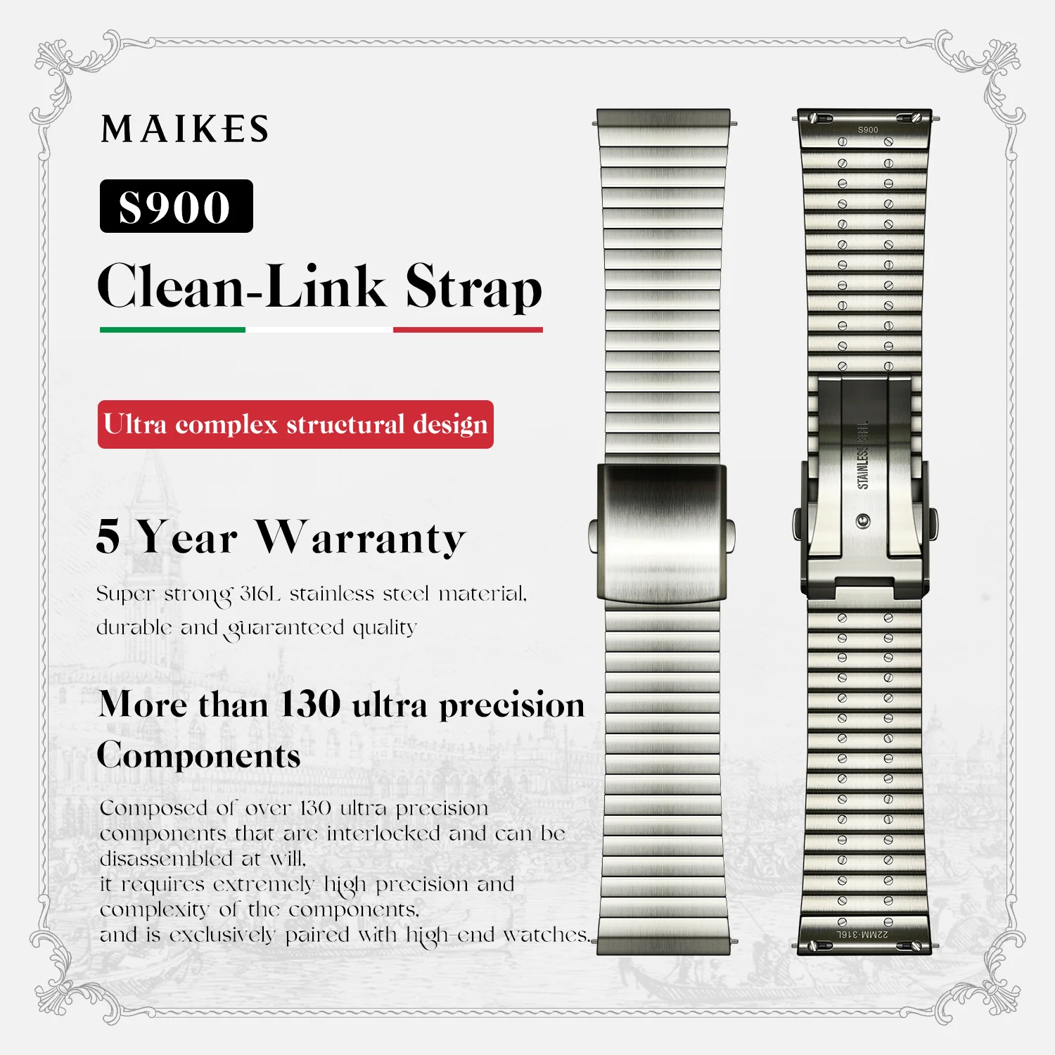 MAIKES S900 Clean Link Armband Uhrenarmband 316L Edelstahl Uhrenarmbänder Zubehör Schnellverschluss für IWC OMEGA Rolex