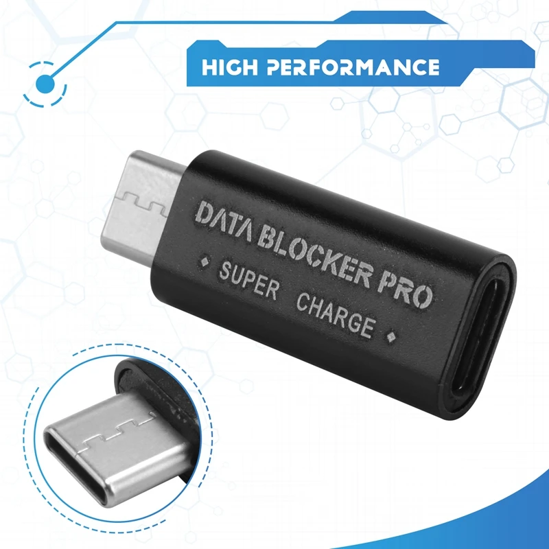 Блокировщик данных 2 шт. USB Type-C Блокировщик данных Адаптер USB-C для сока Поддержка быстрой зарядки (50 В/5 А) Стоп из кражи данных (черный)
