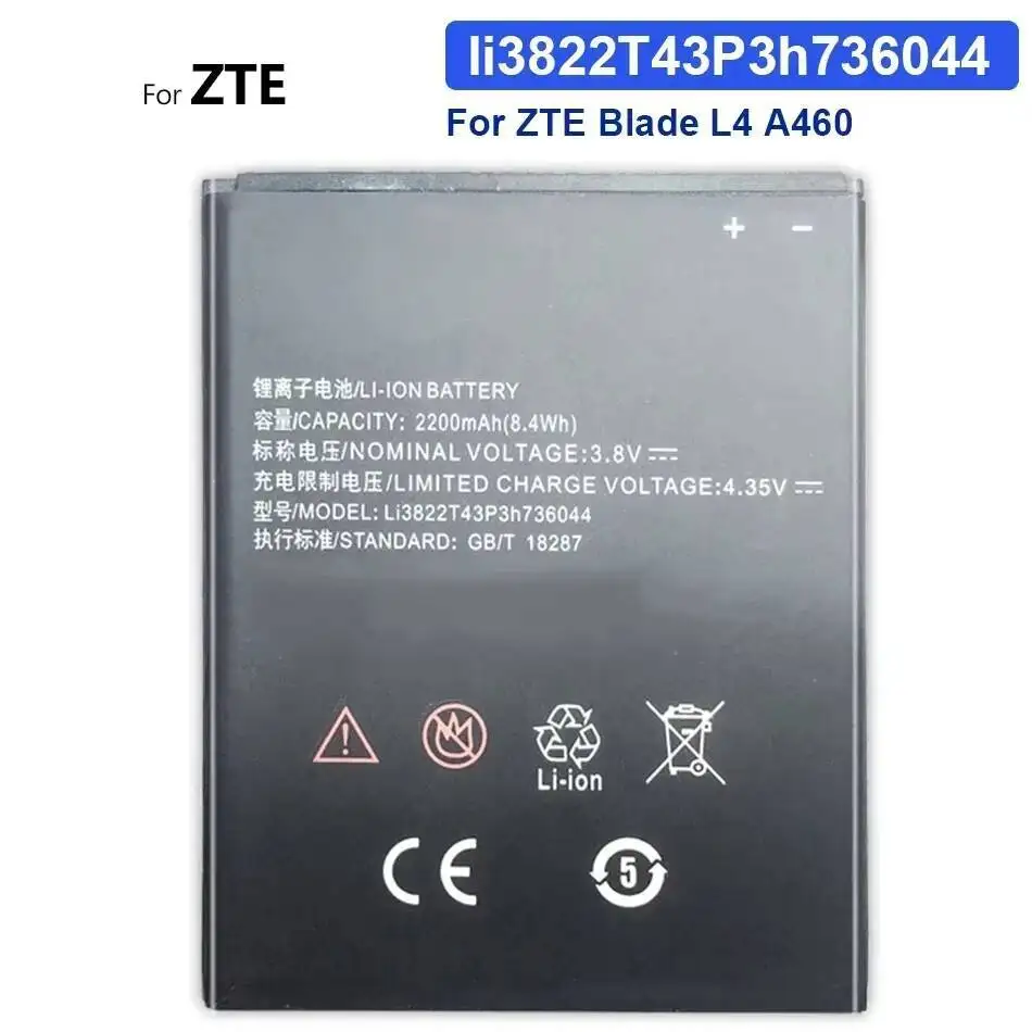 

Li3822t43p3h736044 Stable For Zte Blade L4 A460 Mobile Phone Battery 2200Mah