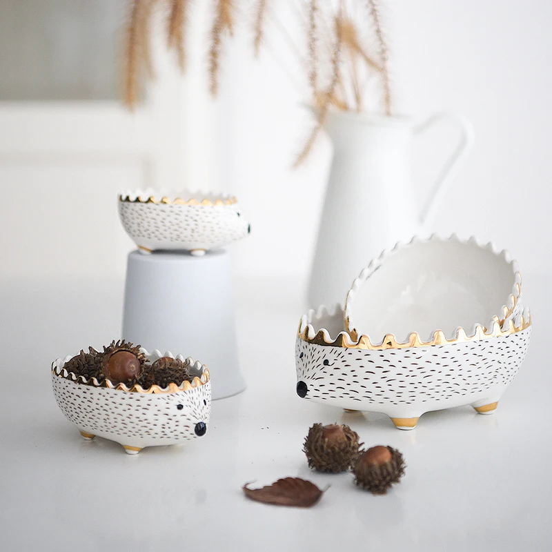 Hedgehog Organizer Home Desk Gadgets Storage Ceramic Ornaments Garden Small Plant Pot Holder Measuring Cup Multifunction Decor