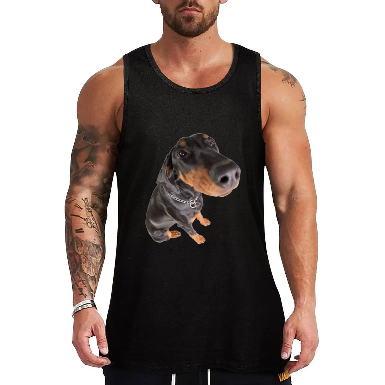 Camiseta sin mangas con diseño de doberman pincher, camiseta sin mangas transpirable que absorbe la humedad