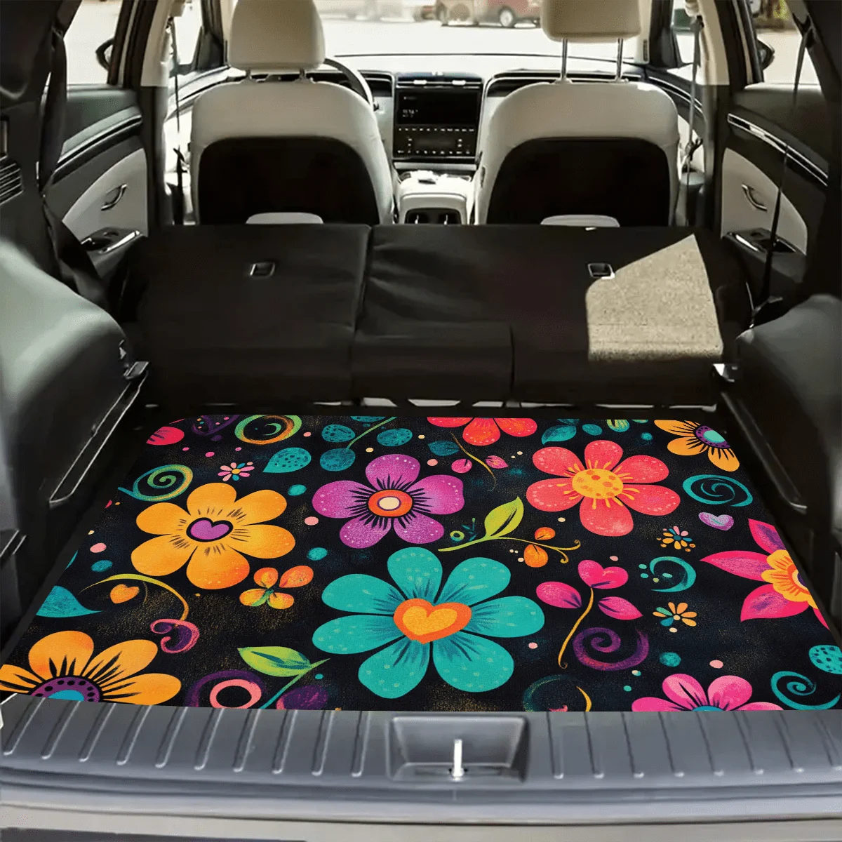 VIKAMA Colorful Bohemian Floral Trunk Mat, Durable Non-Slip Trunk Mat, Universal Trunk Protector, Car Interior Decorative Mat