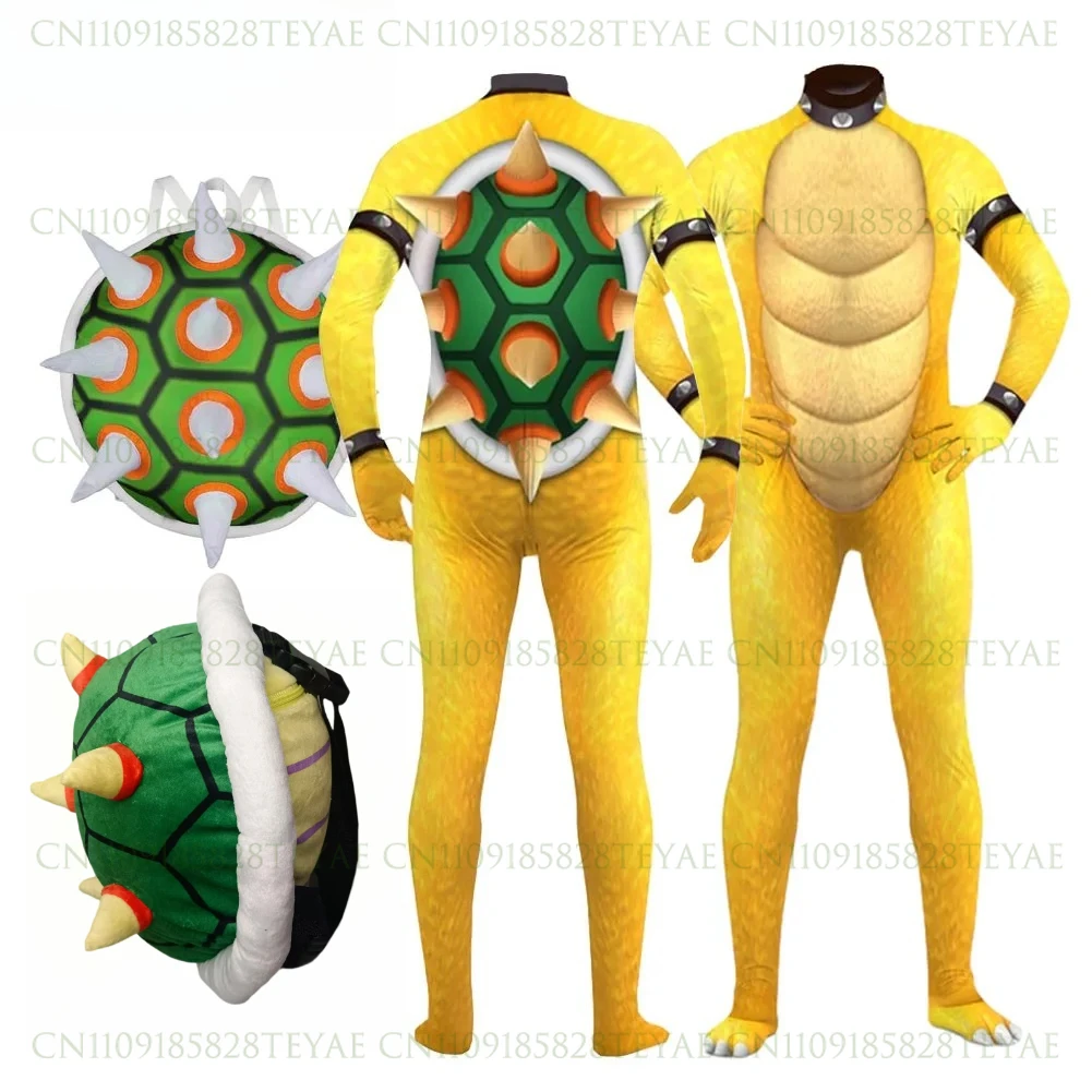 Disfraz de Bowser para Hombre, Traje de Cosplay de Fantasía, Mochila de Dibujos Animados, Bolso de Hombro, Conjunto de Disfraces para Halloween, Carnaval y Fiestas