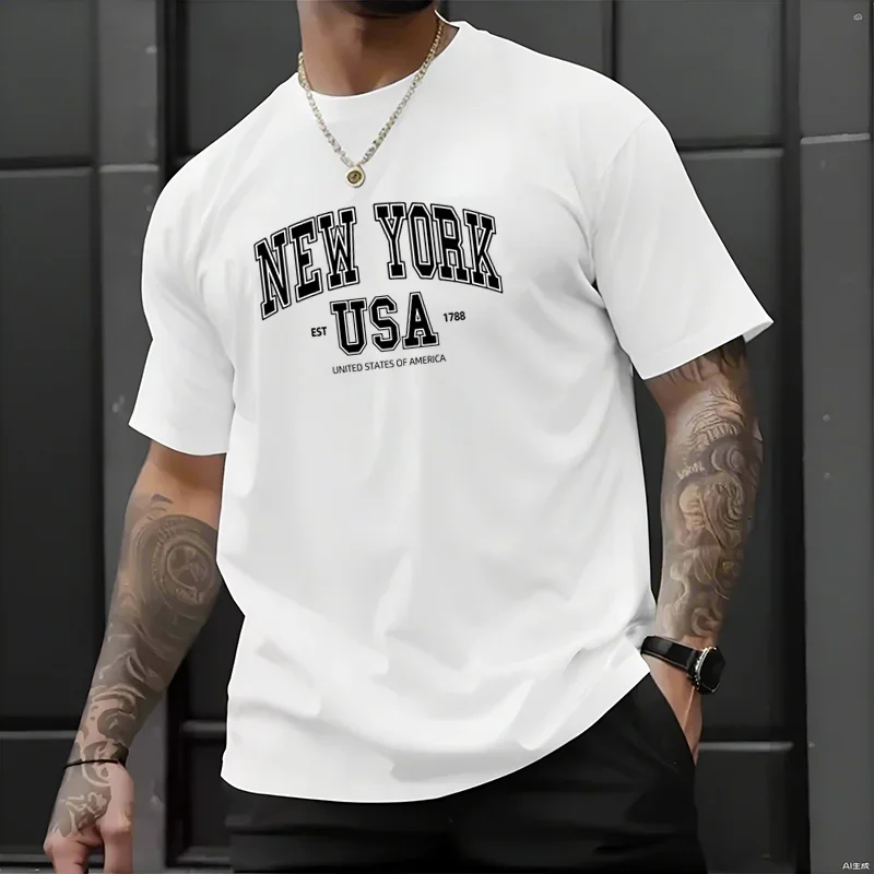 

Men's Running T-shirts NEW YORK Print T Shirts Summer Casual Round Neck 200gsm 100% Cotton Fashion Loose Shorts Sleeve Top Tees