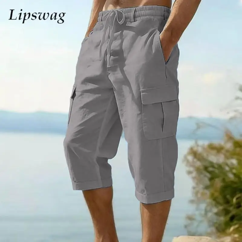 

Мужские повседневные льняные шорты для пляжа и отдыха, лето 2026, дышащие, свободные, прямые, винтажные, однотонные