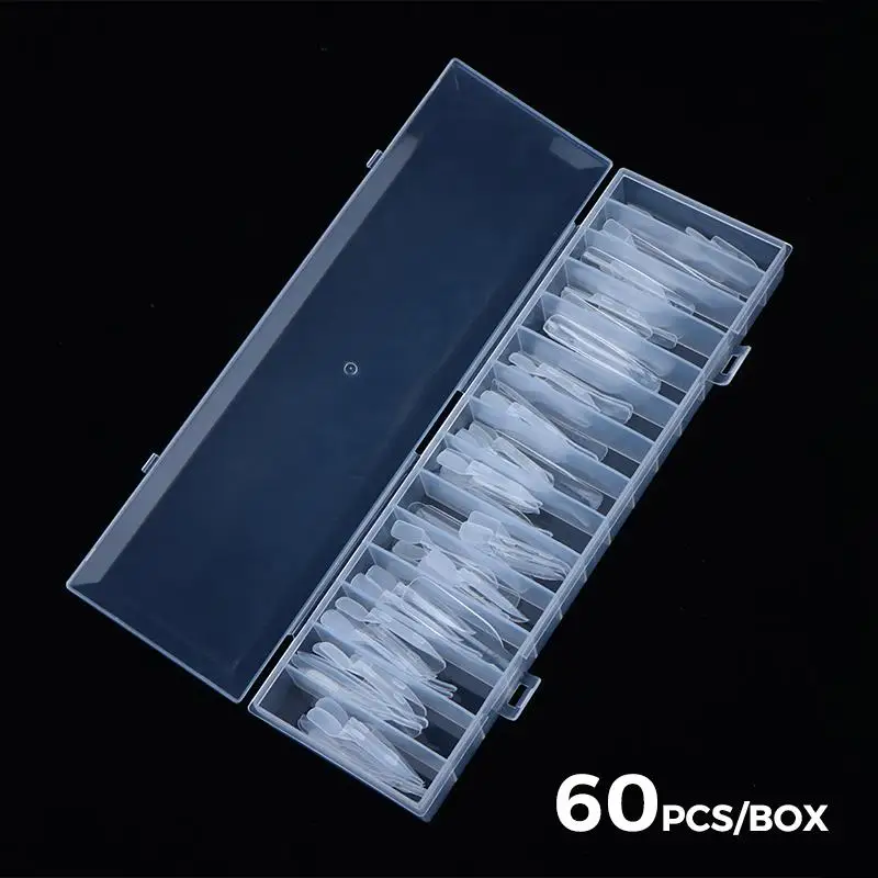 60Pcs Top & Bottom Quickly Extend Nails Clear Rocket Shape Sandwich Dual Nail Forms Reusable Full Cover Dual Nail Molds