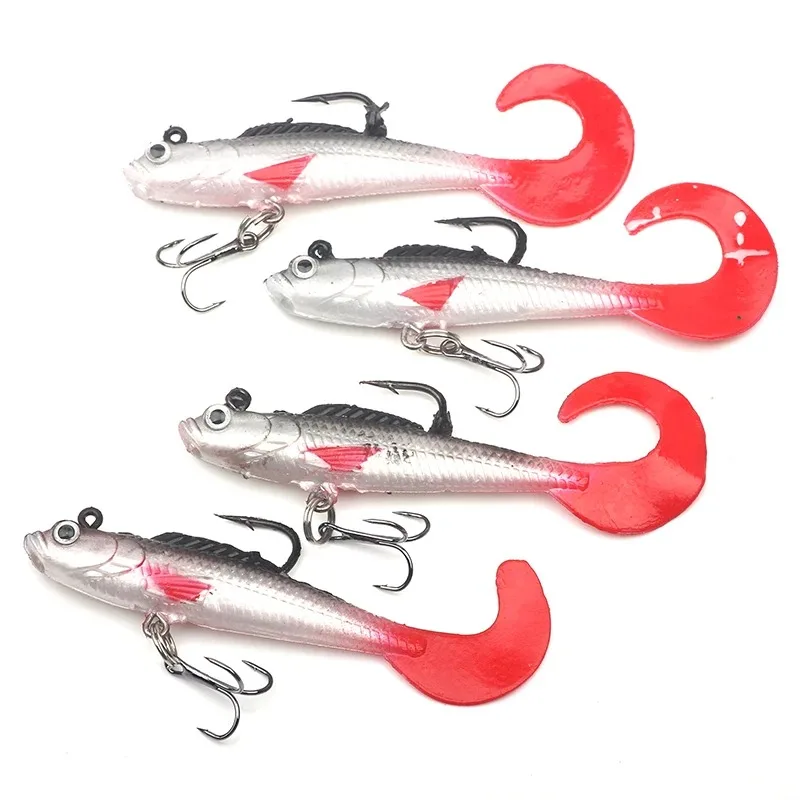 

4PCS 100mm 9.5g Soft Silicone Curl Tail Swim Lures Jig Wobblers Artificial Bait for Sea Bass Carp Spoon Fishing Tackle