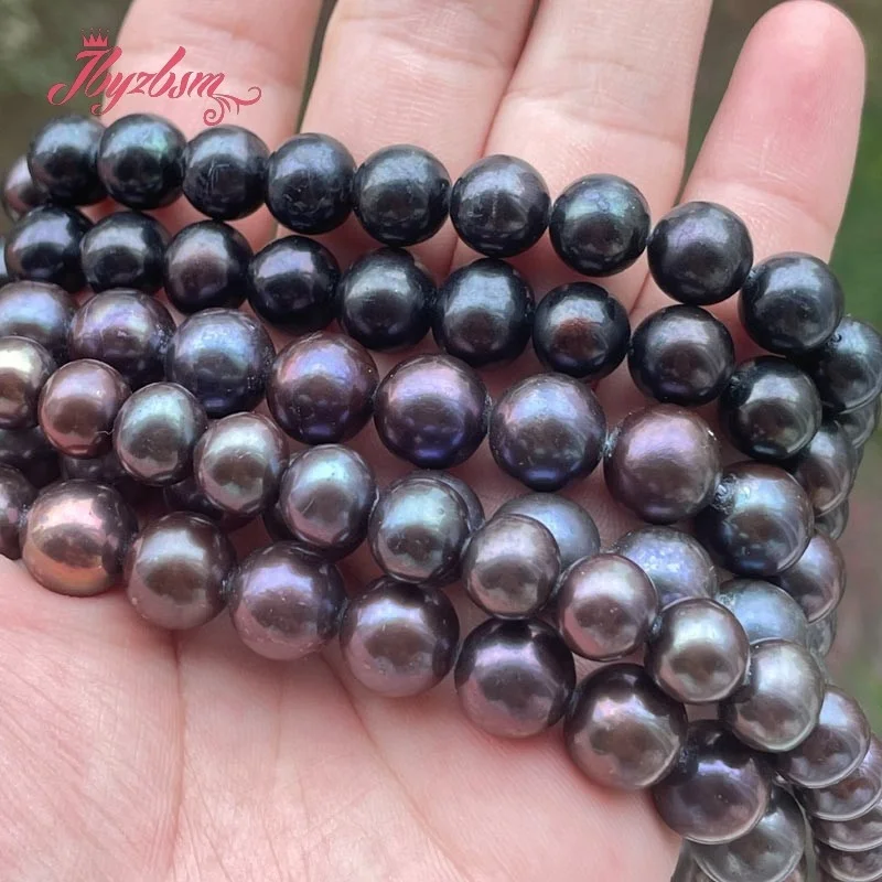 Natural Freshwater Pearl Cultured Round Black Stone Beads DIY Strand 15 inch For Necklace Bracelet Jewelry Making Free shipping