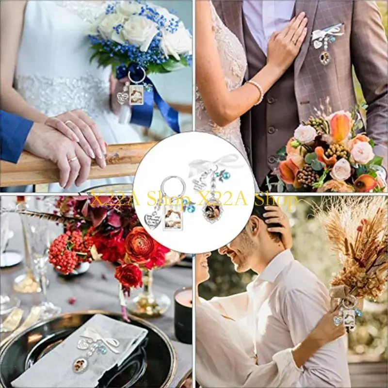 Unique Wedding Party Bouquet Photo Charm with Oval Glass Heart Pendant Holder