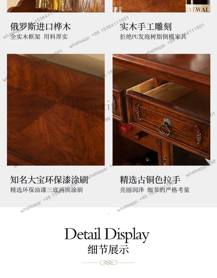 European-style disassembly and assembly of tea cabinet European-style carved American-style rural solid wood dining side cabinet