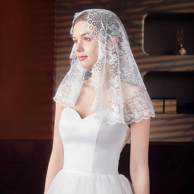 

Lace Mantilla Veil For Church Spanish Mass Muslim Head Covering For Women Black White Chapel Catholic Veils For Wedding Bride
