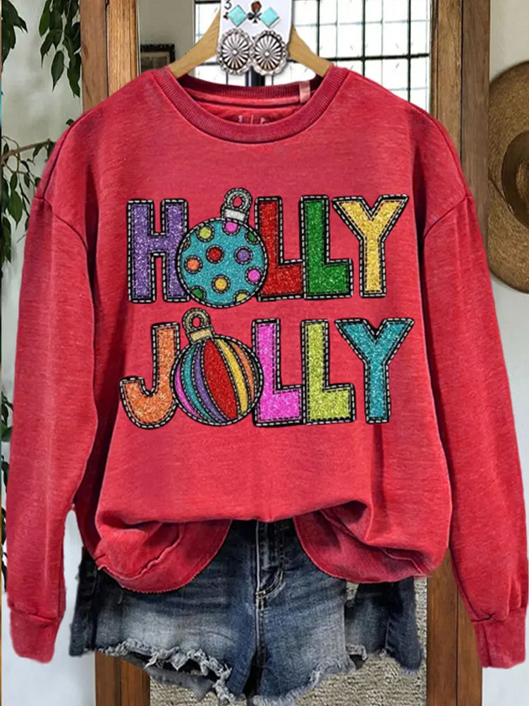 Contrast Christmas Print Sweatshirt Not  Patchwork