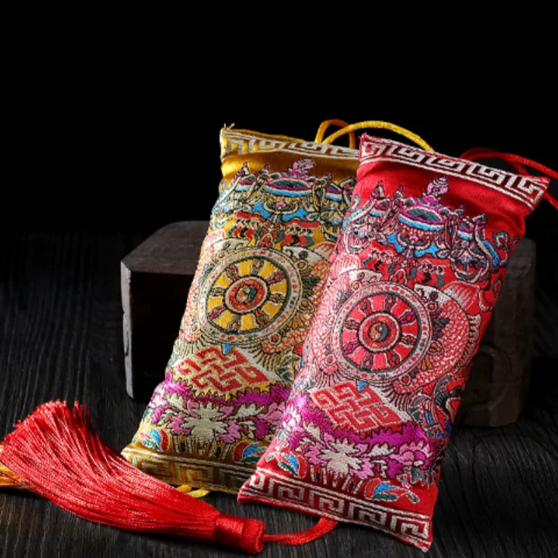 Tibetan Eight Auspicious Symbols Sachet - Ethnic Car Ornament, Buddhist Blessing Hanging Craft Buddhist Supplies