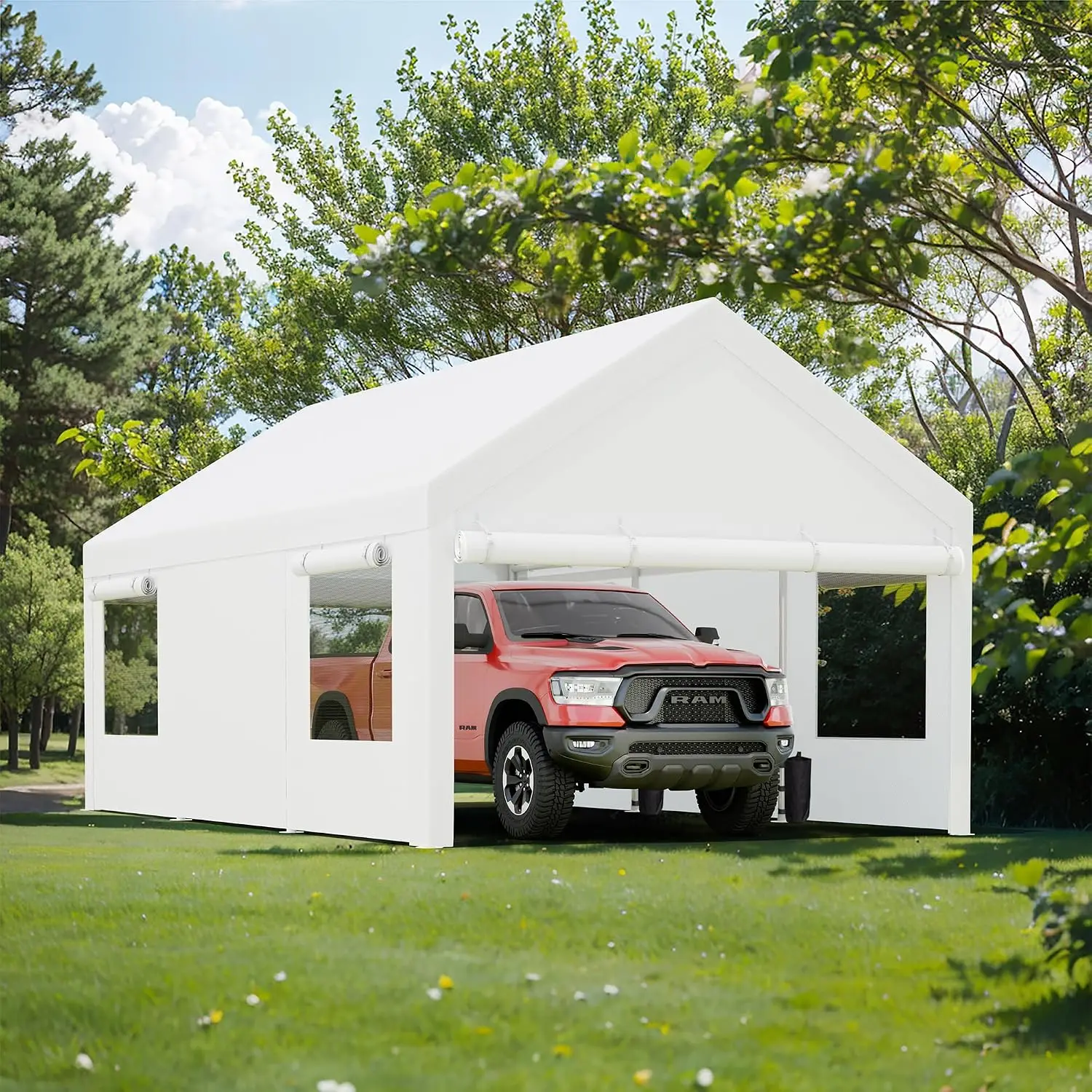 10x20 Heavy Duty Carport with Sandbags, Durable UV Waterproof Outdoor Vehicle Shelter Tent for Party Garden, Customized