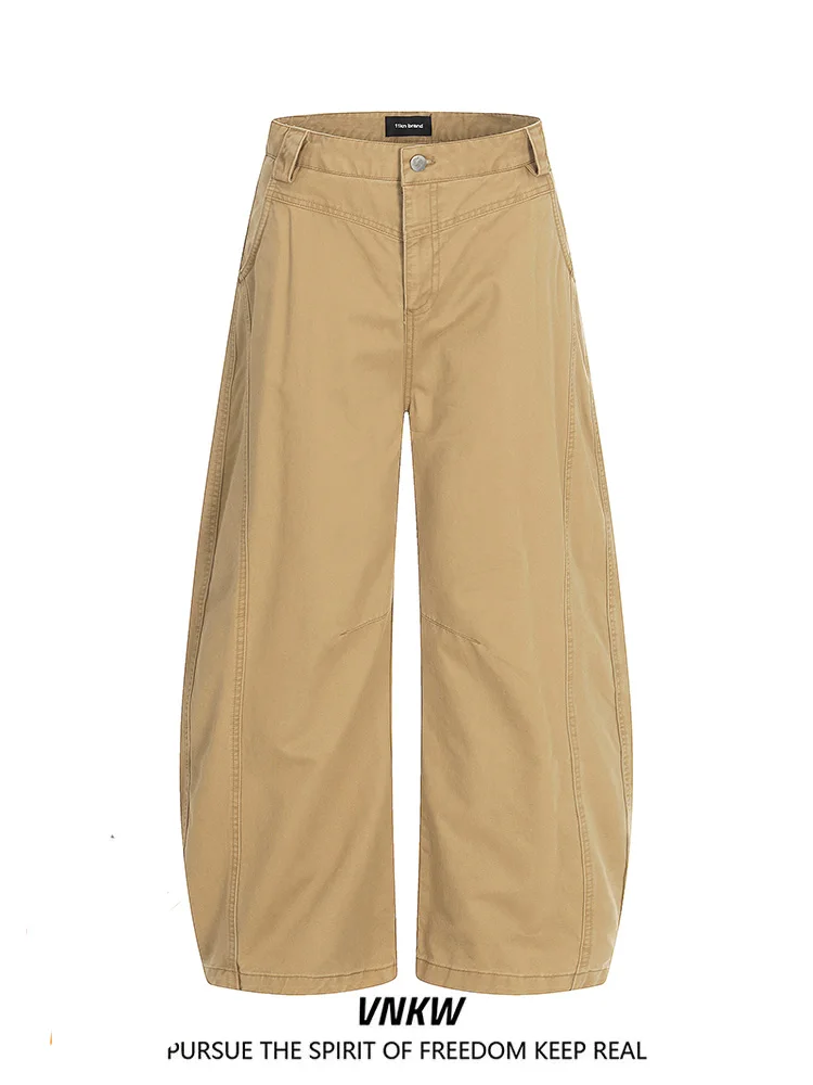 

American Retro Khaki Workwear Wide Leg Pants Men Women Simple High Waist Loose Casual Long Trousers Faionable All Match