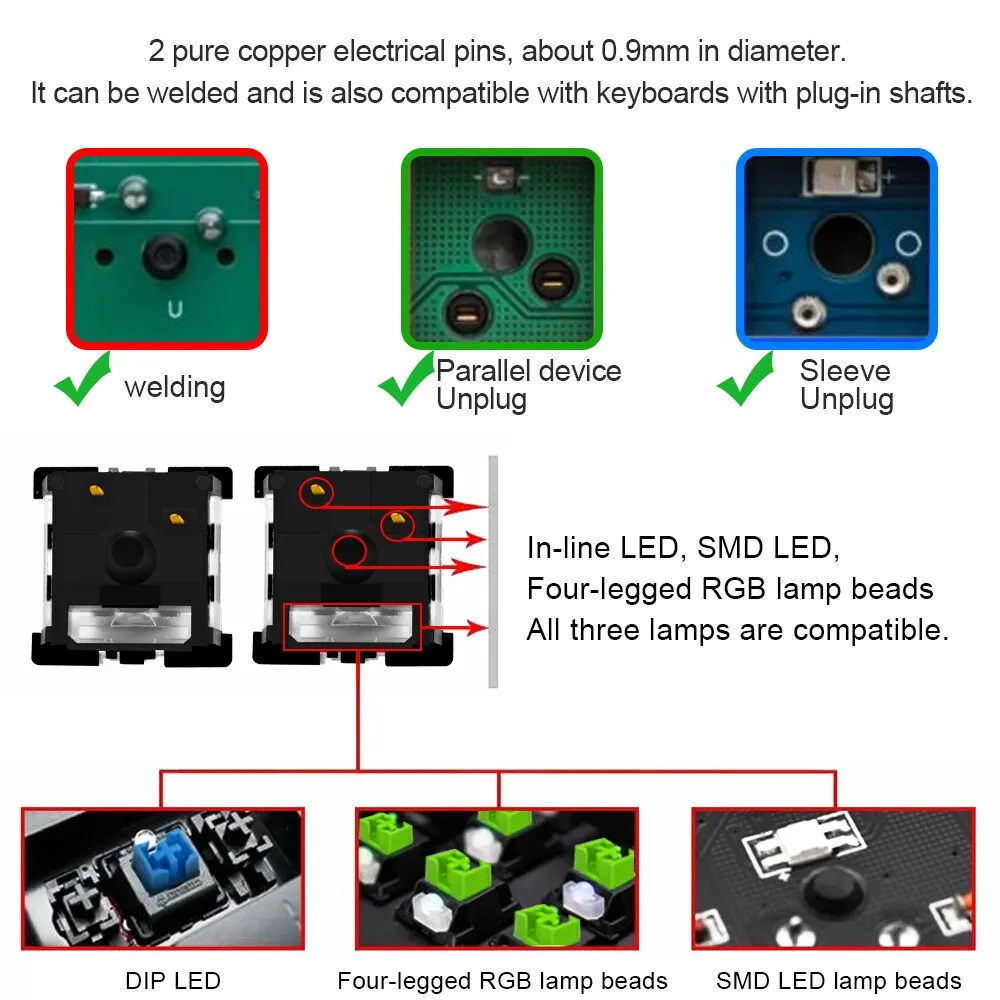 REDRAGON-interruptor SMD RGB MX para teclado mecánico retroiluminado, conmutador de 3 pines, táctil, lineal, Clicky, silencioso, rojo, azul, negro, marrón, púrpura