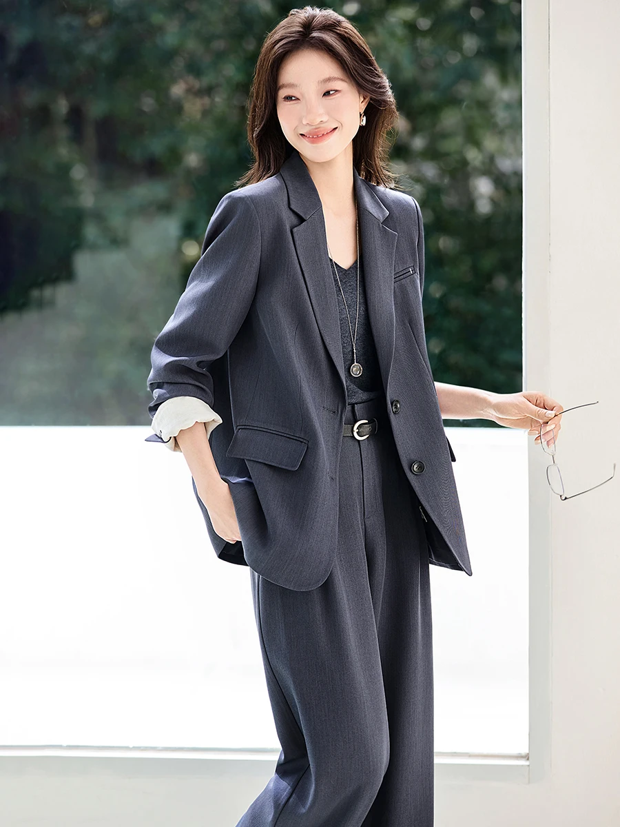 

Mehema Spring New Wide Leg Pants Suit Color Blo Sve Patchwork Classic Silhouette Linen Material Women's Faion Set