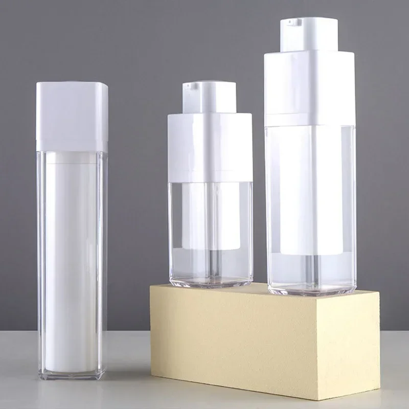 30/50ml 角型ロータリープレス真空ローションボトル - 再利用可能、フェイスクリーム、ファンデーション、エッセンス液体用のポータブルトラベルコンテナ