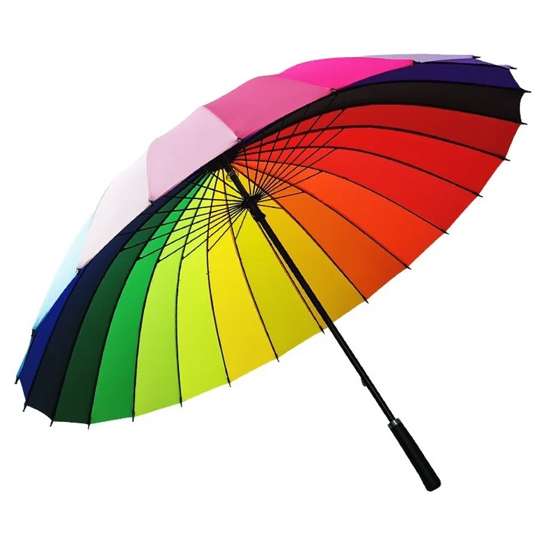 24 Bone Long Umbrella Super Large Rainproof Rainbow Straight Rod Manual Shelter Win and Rain Household Men Women Home Umbrellas