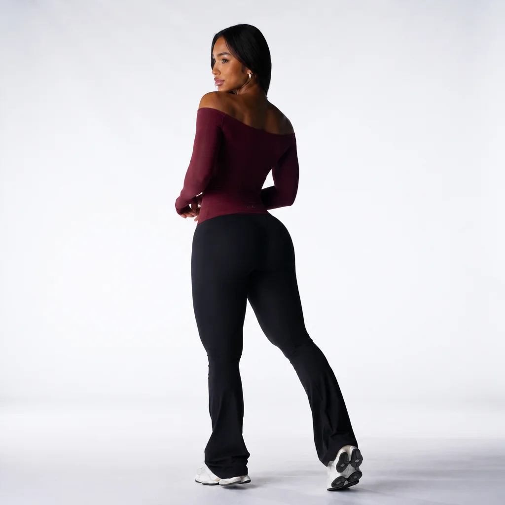 Women's Seamless Yoga T-Shirt Off Shoulder Long Sleeve Slim Fit Breathable High Stretch Gym Workout Top Fitness Sportswear