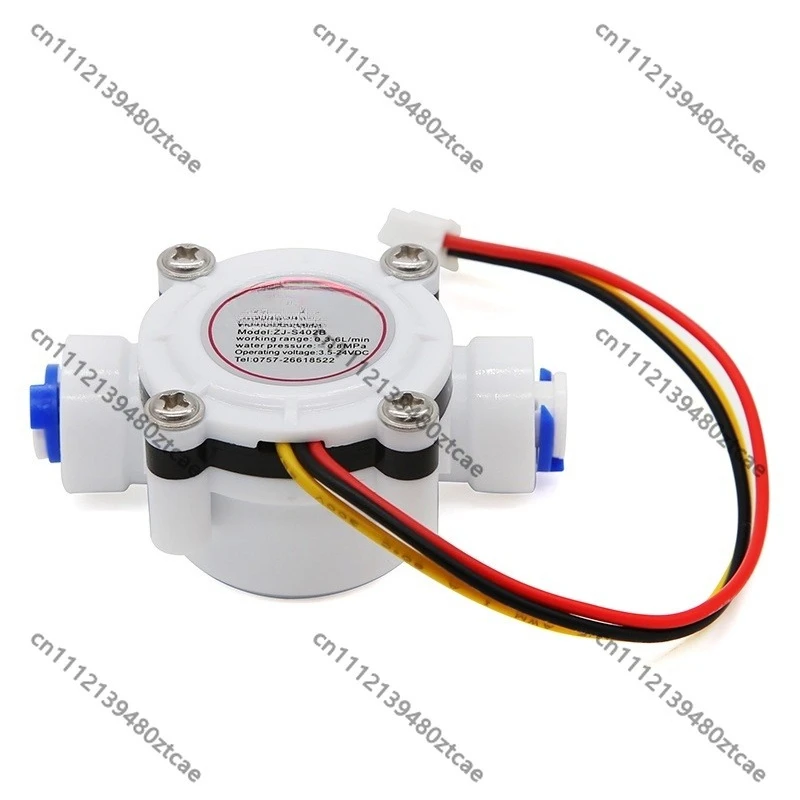 ZJ-S402B Water Flow Sensor, food-grade POM material, Hall effect turbine design. 2280 pulses, 0.3-6LPM flow rate