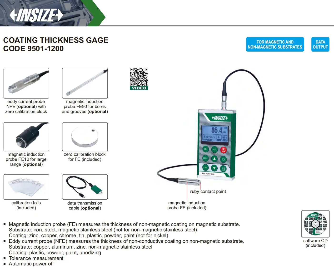 2025 Insize 9501-1200 coating thickness gage