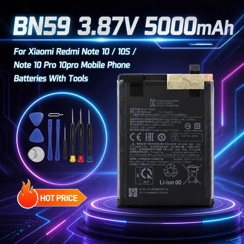 For Xiaomi Redmi Note 10 / 10S / Note 10 Pro 10pro Mobile Phone Batteries BN59 3.87V 5000mAh Replacement Battery