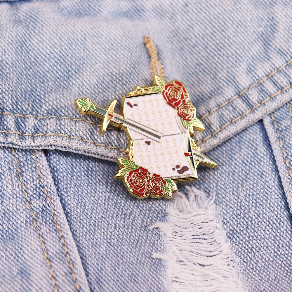 The Cruel Prince Inspired Rose Sword Metal Enamel Pin Jude Book Buttons Brooch Creative Reader Jewelry Gift Collect view 3