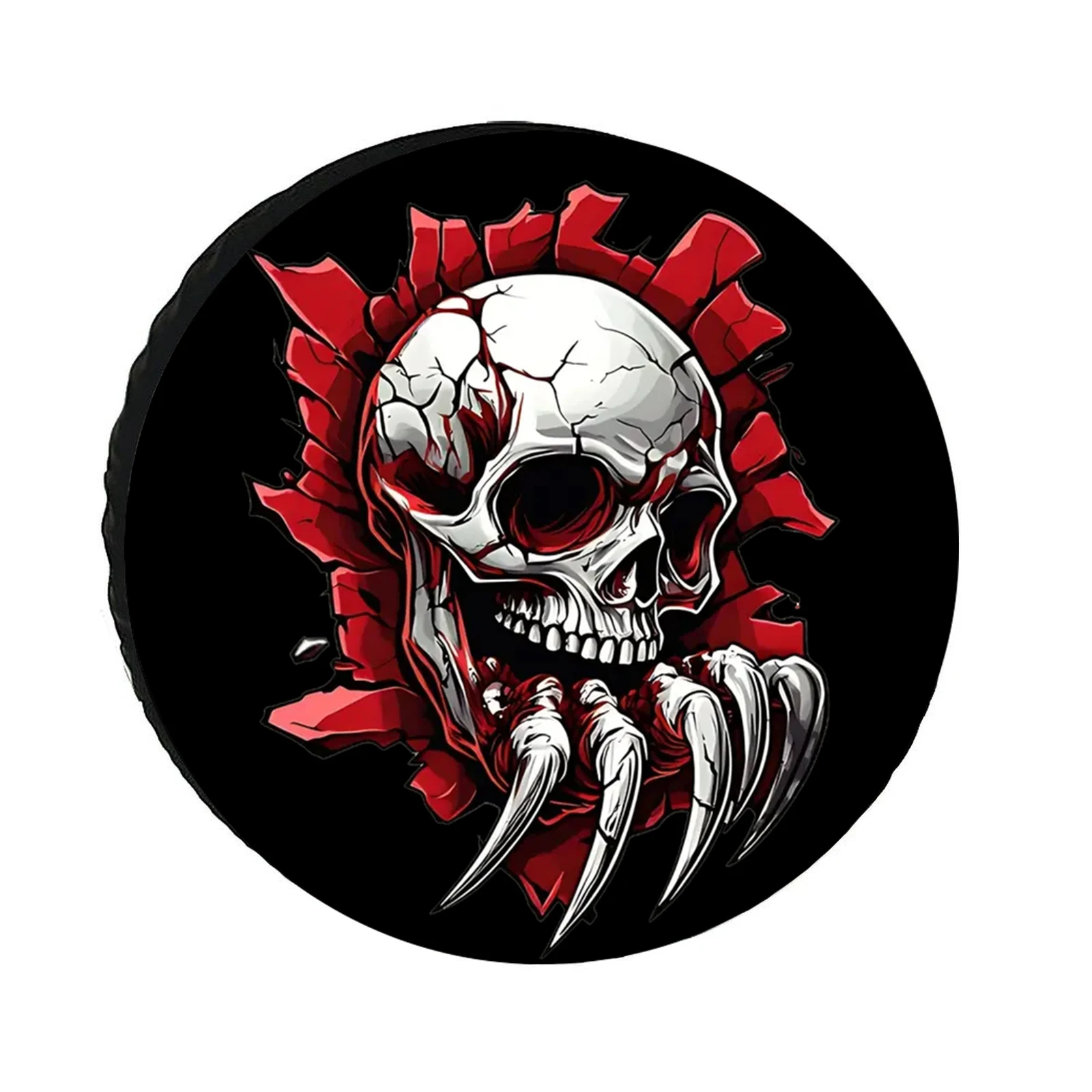 

3D Metallic Skull Design Spare Tire Cover For 28/30/32/34 Inch Wheels, Durable Polyester Material, Windproof, Dustproof, UVResis