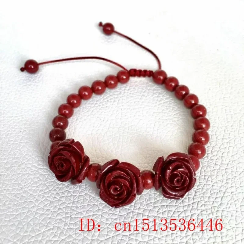 Red Cinnabar Rose Flower Beads Bracelet Designer Gift Jewelry Luxury Energy Real Vintage Bangle Natural  Amulet Customized