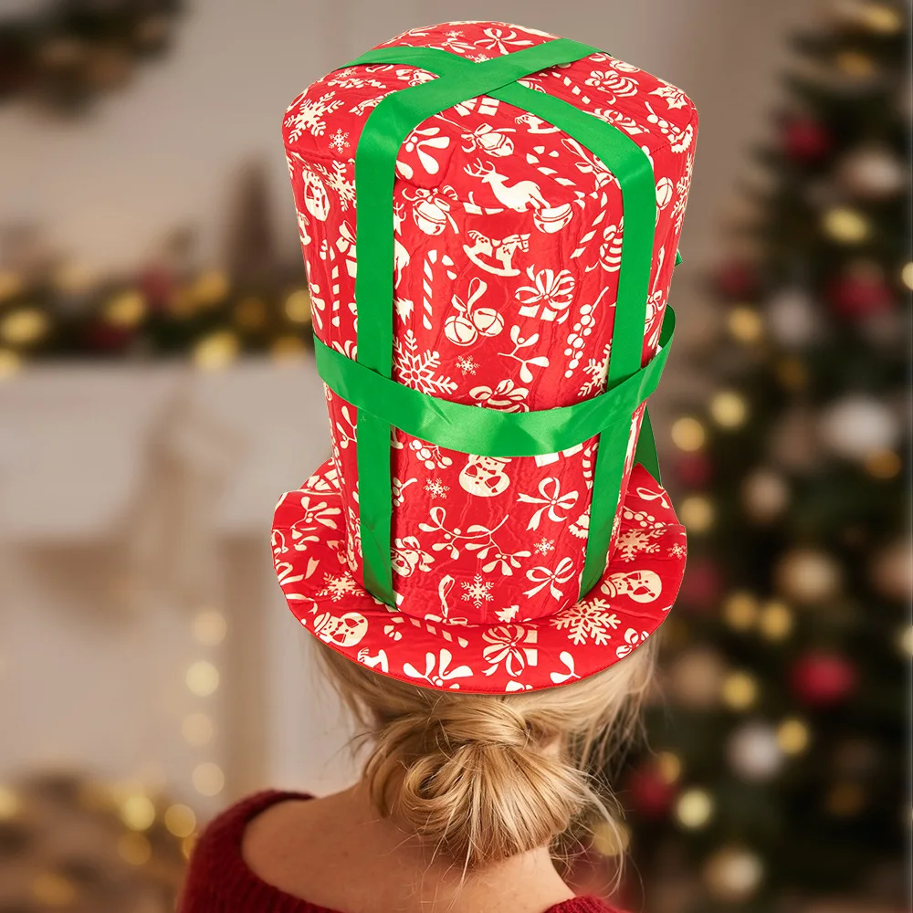New Christmas Red Hat Christmas Party Top Hat Green Butterfly Decoration Creative Christmas Dress up Props - view 3