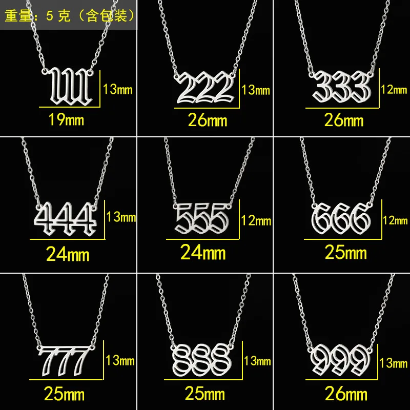 Stainless Steel Hollow Angel Number Lucky Numbers Necklaces 111 222 333 444 555 777 888 999 666 000 Pendant Necklace Jewelry view 2
