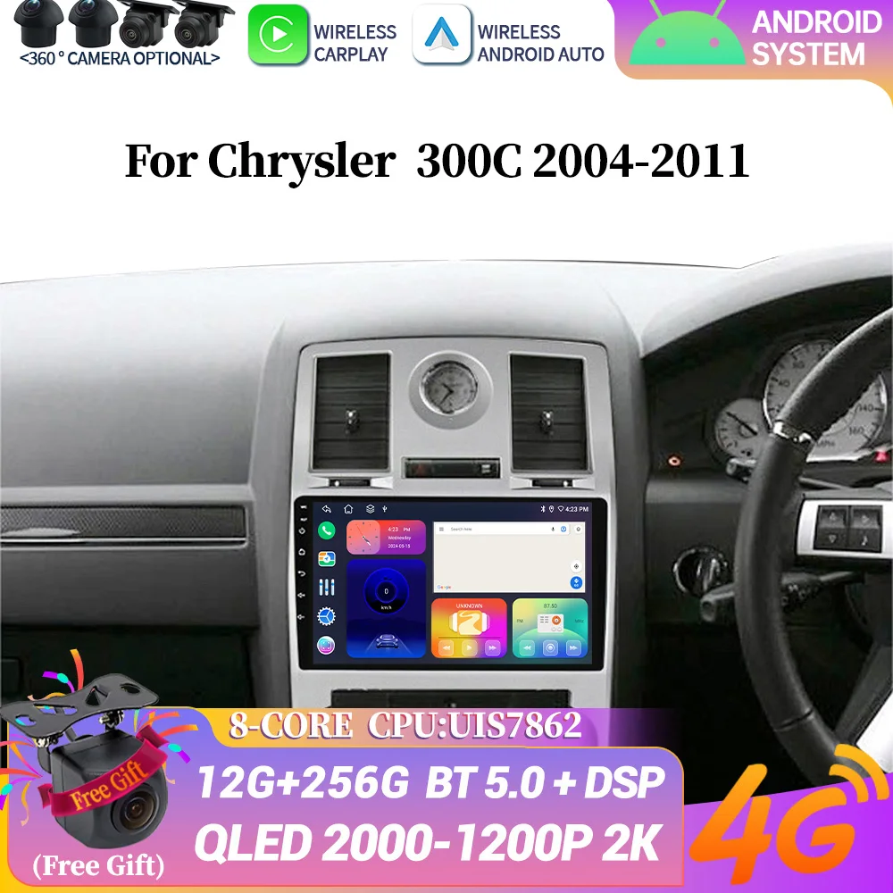 

For Chrysler 300C 2004-2011 Car Radio Android 14 Navigation Wireless Bluetooth Carplay 4G GPS Multimedia Stereo Head Unit Screen