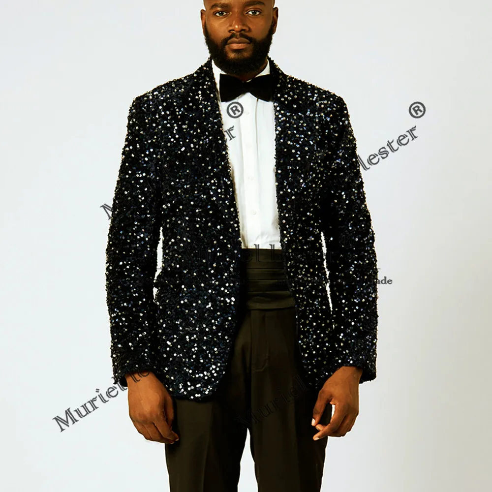 

Shiny Sequins Men Suits Groom Wedding Tuxedos 2 Pieces Jacket Pants Bridegroom Prom Blazer Customized Man Fashion Party Dress