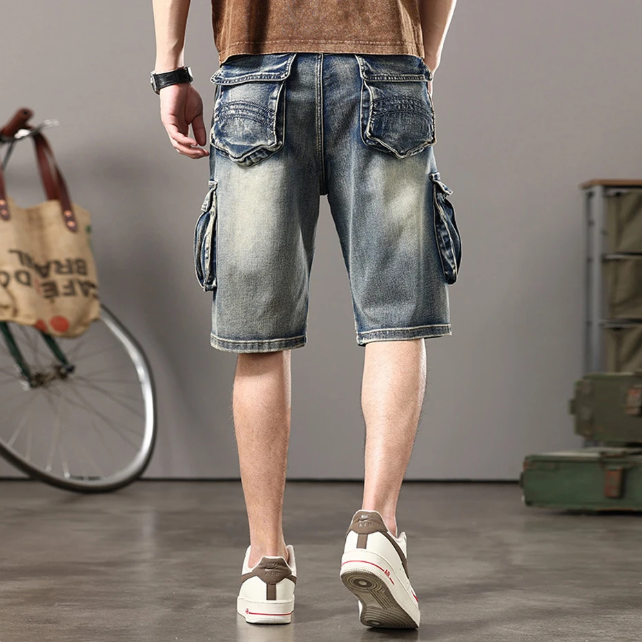 Vintage Denim Shorts Men Summer Jeans Shorts Plus Szie 44 Cargo Shorts Fashion Streetwear Short Pants Male Big Size