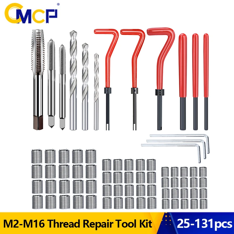 

CMCP M2-M16 Thread Repair Tool Kit 25-131pcs Spanner Wrench Thread Repair Bit for Restoring Damaged Thread Kit