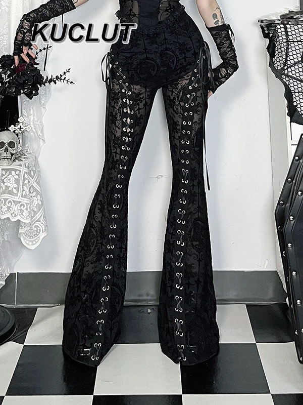

Long Pants for Women Fashion Spring and Autumn Subculture Punk Style Slim Skinny Hollow Strap Design Sense Casual Trousers