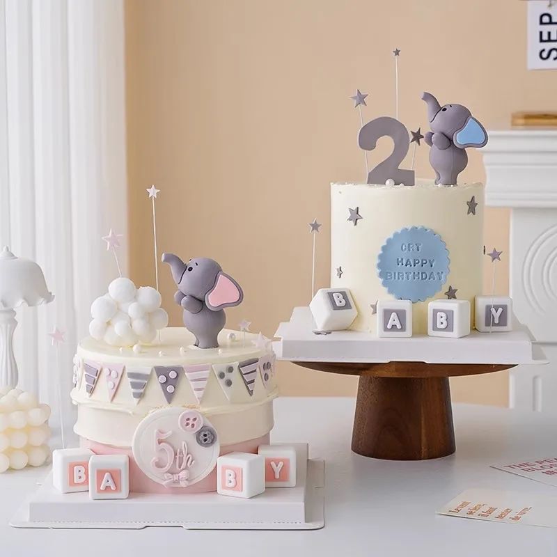 Baby-Elefant-Kuchenaufsatz für Babyparty, Elefanten-Kuchendekoration, Kinder, 2. und 1. Geburtstag, Party-Dekoration, Junge, Mädchen, Geschlecht offenbaren – Detail 2