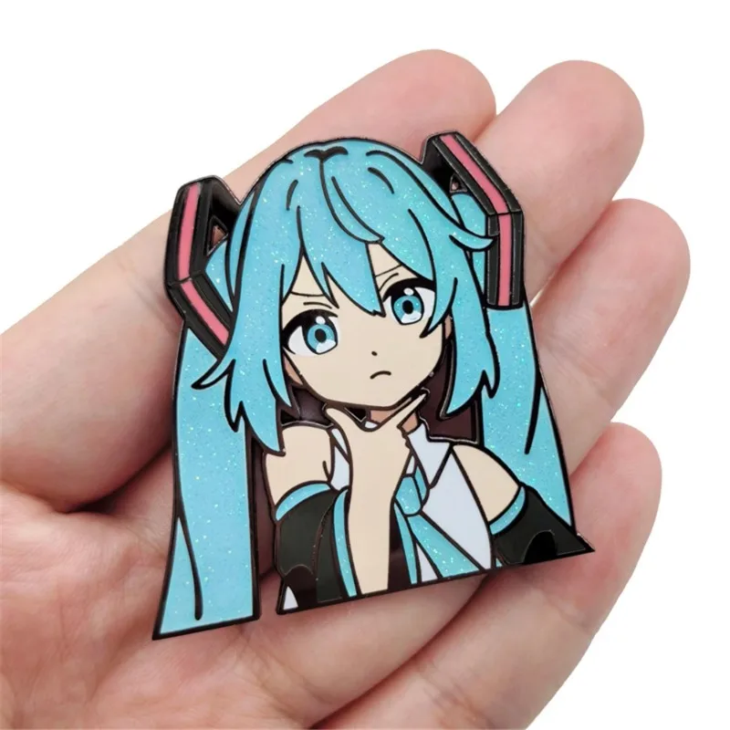 Hatsune Miku Peripheral Metal Brooch Second Yuan Imitation Enamel Glitter Schoolbag Decoration Badge Children Toys Birthday Gift