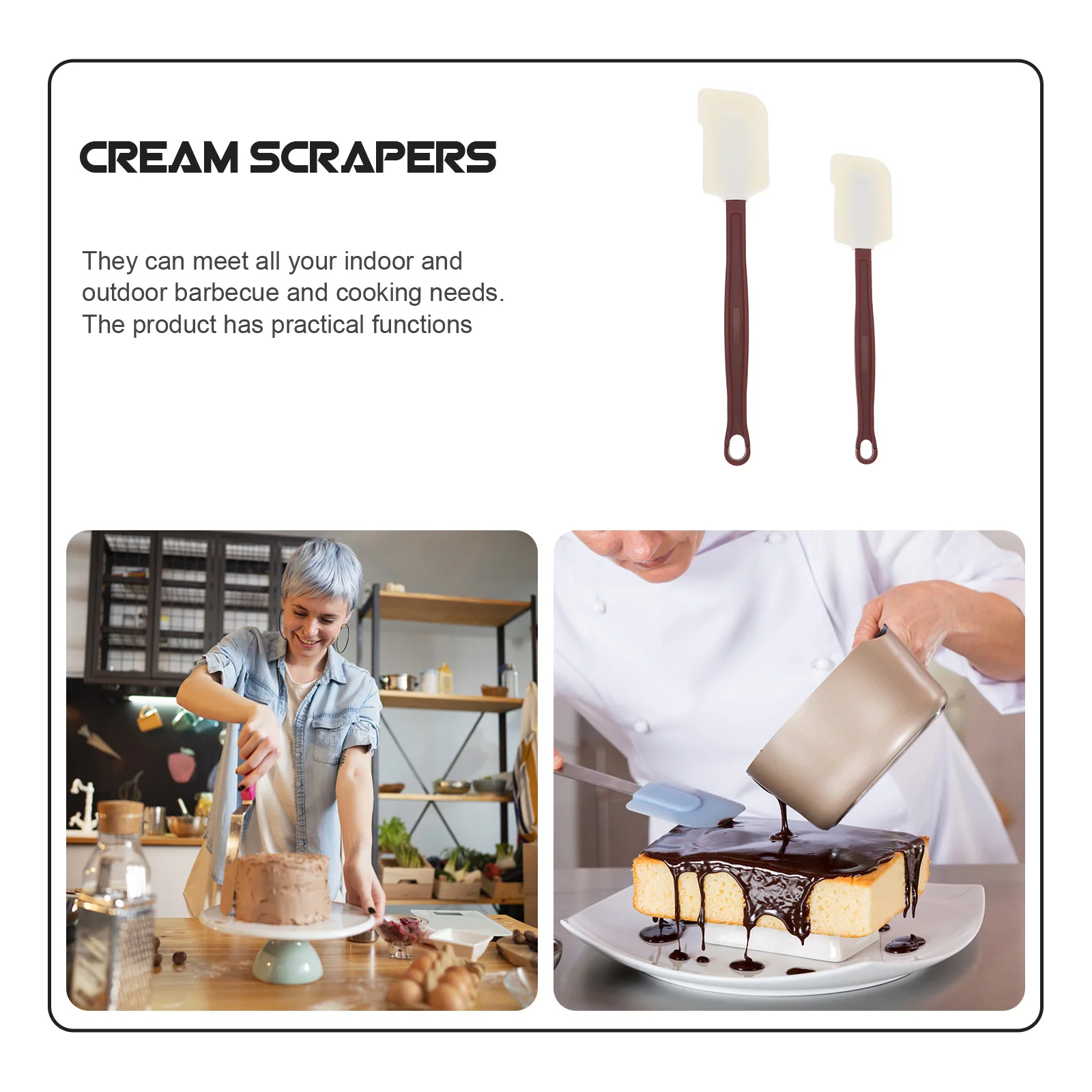 

2pcs Silicone Baking Scrapers Red White Multi-Functional Non-Stick Reusable Heat Resistant Kitchen Gadget For Cream Butter Jam