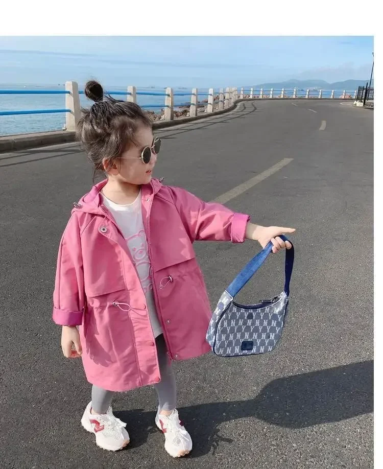 

New Korean Children's Long Windbreaker Coat Baby Fashion Coat 0 2 4 6 8 9Y Girls Jacket Spring and Autumn Clothes 2025