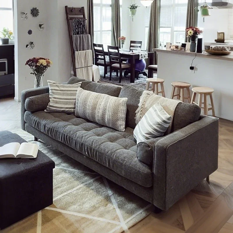 

Nordic wabi-sabi wind cotton and linen fabric sofa small apartment latex homestay cream wind living room removable and washable