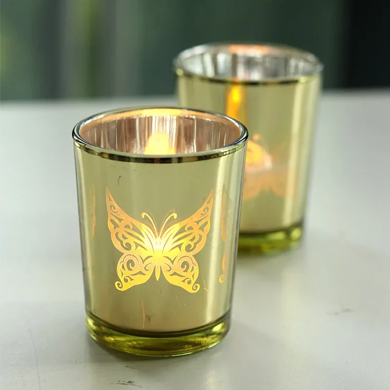 Golden Butterfly Candlestick Cup Glass Empty Candlestick Holiday Decoration Birthday Gift Candle Holders