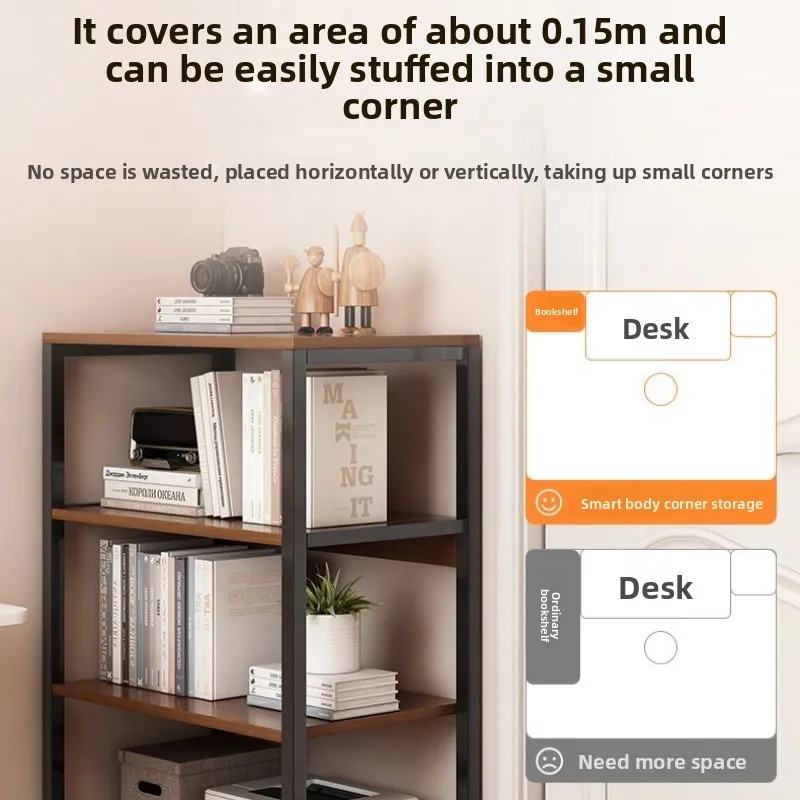 Multi Tier Bookshelf Floor Standing Storage Organizer Small Simple Low Bookcase for Office Corner Desk Side Display Rack