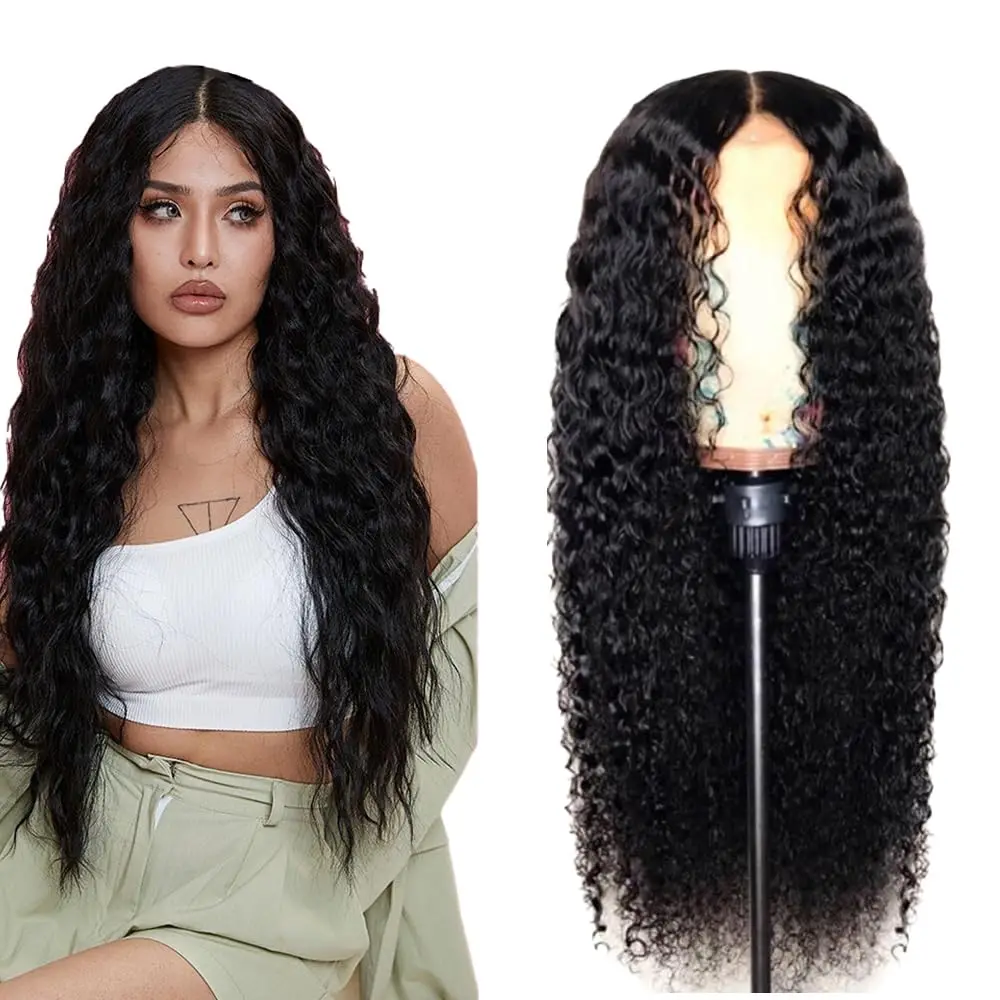 Long Curly Lace Front Wigs Deep Wave Wig Lace Closure Wigs Transparent Lace Frontal Wigs for Black Women Middle Natural 26 Inch