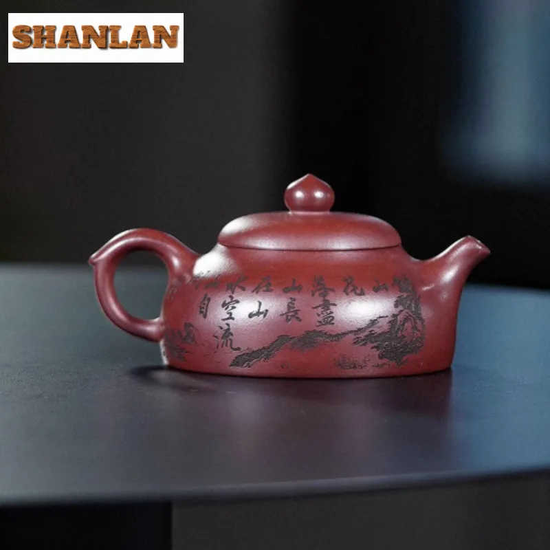 190ml Vintage Yixing Purple Clay Teapots Handmade Half Moon Pot Raw Ore Dragon's Blood Sand Mud Kettle With Infuser Zisha Teaset