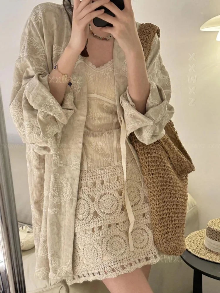 Women Spring Summer Hollow Out Skirt Korean Style Skirt New Fashion Versatile Woven Knitted Skirt
