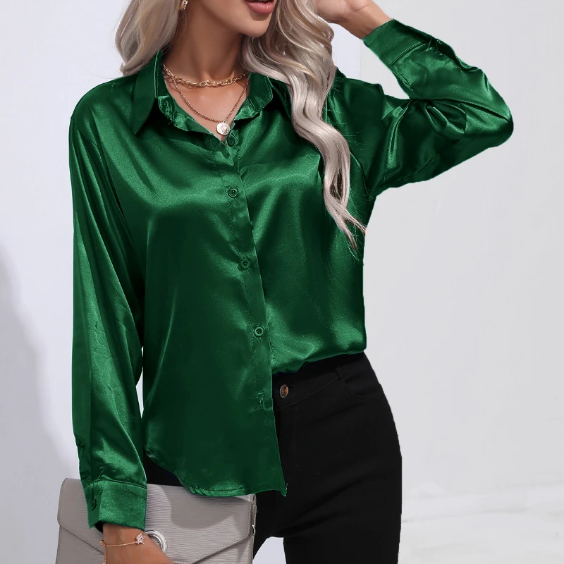 Satin Women Shirts and Blouses Silk Womens Tops Loose Oversized Long Sleeve Blouse Women Spring Elegant Women Clothing OL Shirt