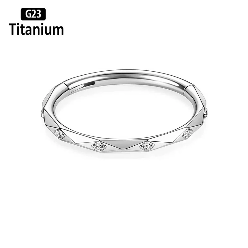 ASTM F136 Titanium Piercing Cutting surface CZ Clicker Nose Ring Septum Hoops Tragus Cartilage Helix Lobe Body Jewelry Earrings